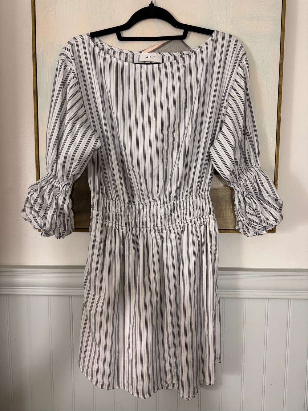 A.L.C. White and Gray Striped Mini Dress